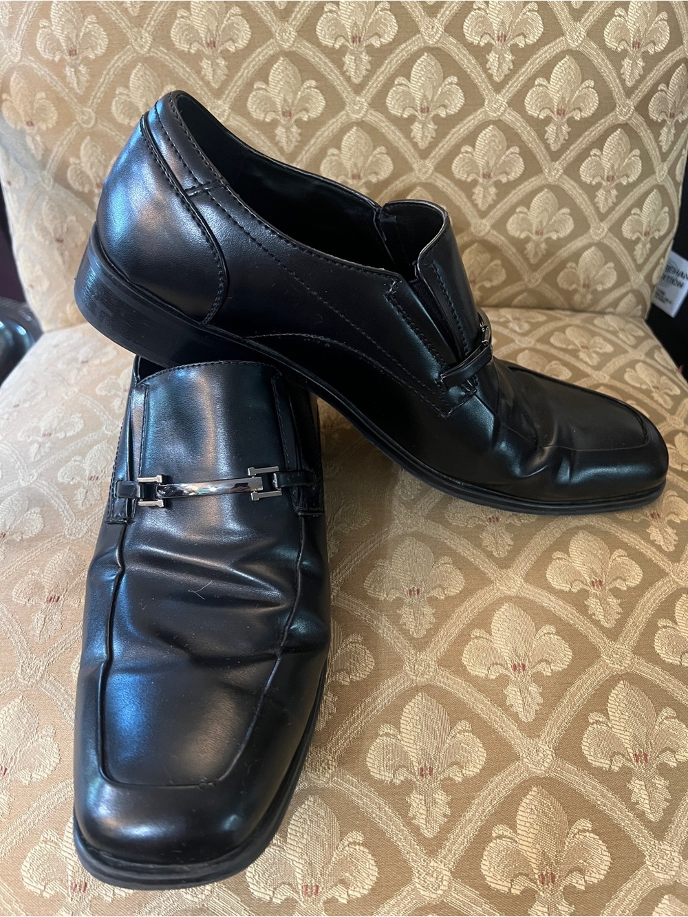 Alfani Black Leather Slip-On Loafers with Silver Bit
